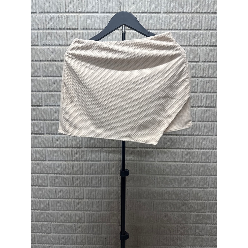 Cupshe Cream Ribbed Knit Wrap Mini Skirt Asymmetrical Tulip Hem Small NEW